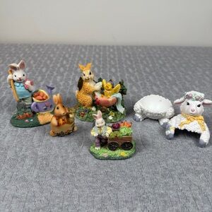 Easter Decorative Bunny & Lamb Figurine Lot - Pastel Assortment